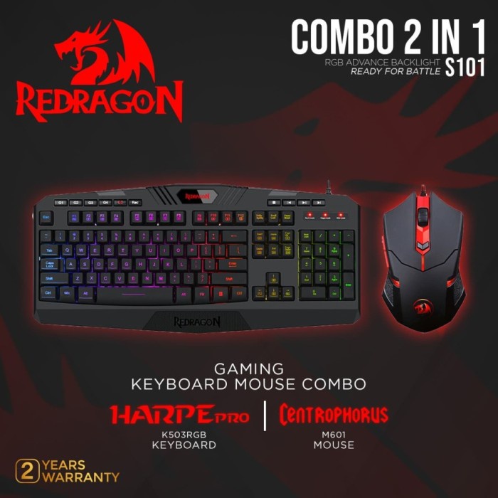 Keyboard Gaming Redragon KeyboardMouse 2 in 1 Combo RGB - S101-1