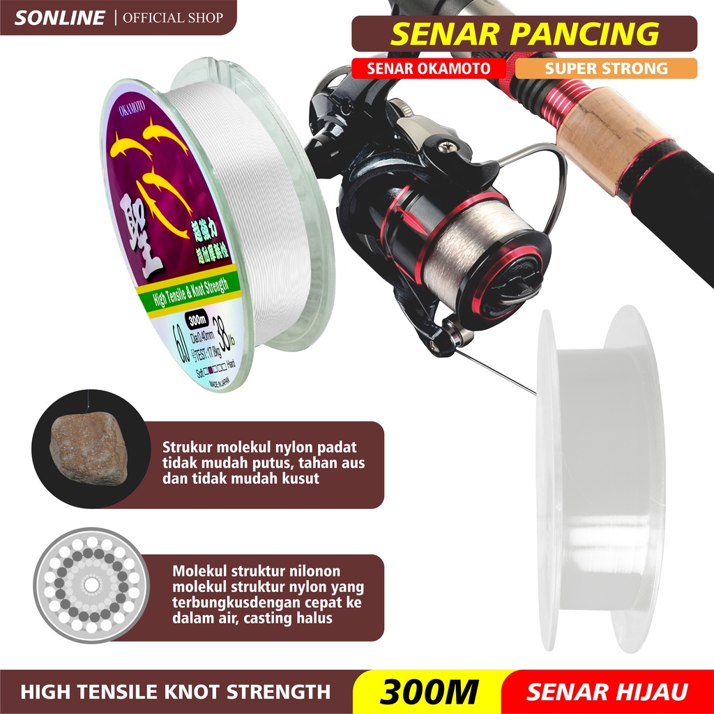 SONLINE Tali Pancing Okamoto Warna Putih Senar Pancing Jepang 300m Kekuatan tarik &amp; tensil
