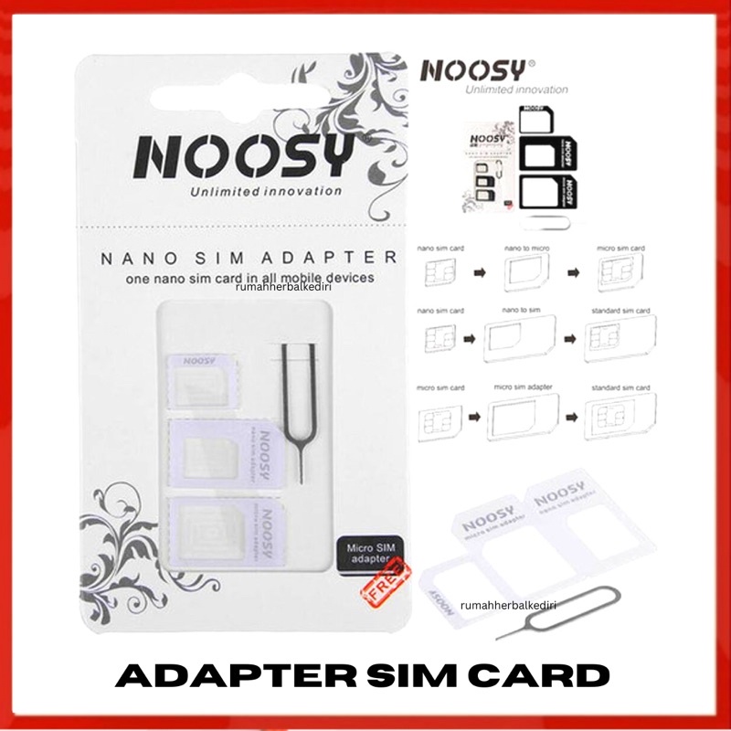 Adapter Sim Card Noosy 4IN1 Nano Micro Pin Jarum Dudukan Kartu Standart