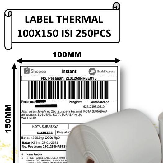 

KERTAS LABEL THERMAL 100x150 1LINE ISI 250 PCS STICKER A6 / LEBEL BARCODE Lebih Tebal, SHENAR - PORTABLEGROSIRMURAH