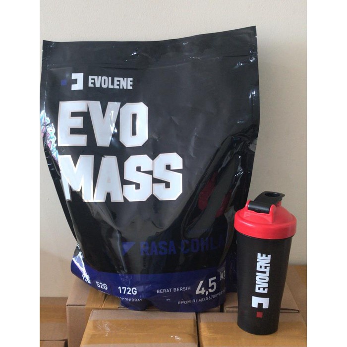 (Bonus Shaker) EVOLENE EVOMASS EVO MASS Gainer 10 lbs 4.5 kg (Besar)