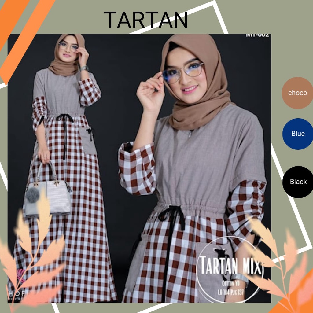 GAMIS SYARI MOTIF TARTAN MIX MAXI DRESS BAJU GAMIS WANITA