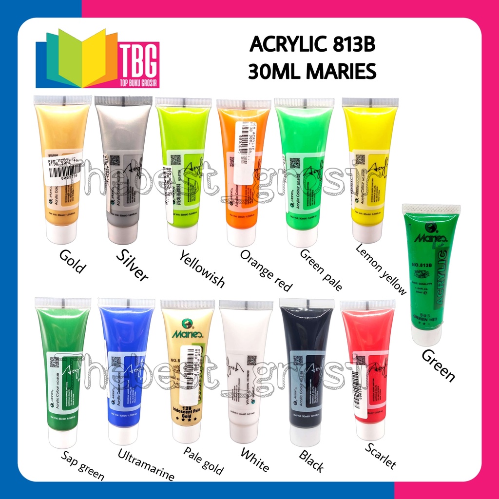 

1 TUBE CAT ACRYLIC 813B 30ML MARIES COLOUR GOLD/PALE GOLD/SILVER - CAT LUKIS AKRILIK