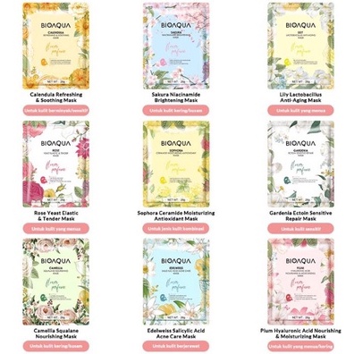 ✦SINAR✦ Bioaqua Bio Aqua Facial Sheet Mask Flowers Series (28g/pcs) | Masker Wajah / Hydrating Essence Face Mask Brightening dan Anti Acne