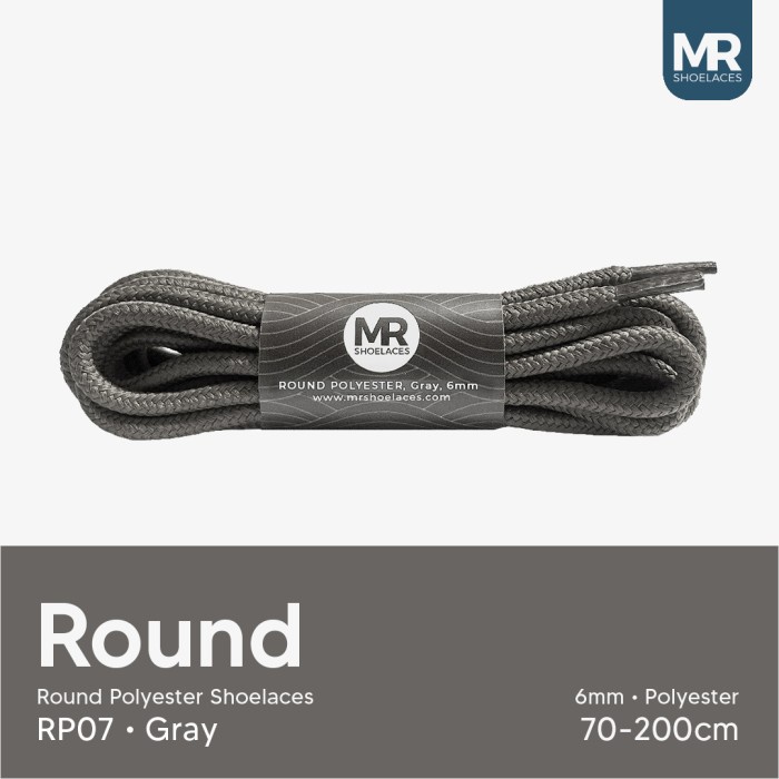 Original MR Shoelaces RP07 Abu Gray Tali Sepatu Bulat Round 6mm 70cm 80cm 90cm 100cm 150cm 180cm 200cm