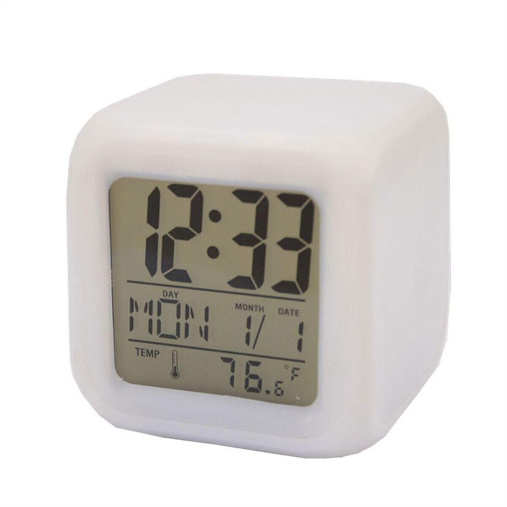 R-flower Jam Weker LED Meja Samping Tempat Tidur Anak 7warna Digital Night Light