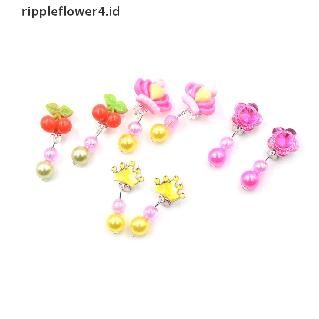 {rippleflower4.id} 7pasang Anting Akrilik Kreatif Indah Klip-On Desain Tanpa Tindik Untuk Anak Perempuanhadiah~