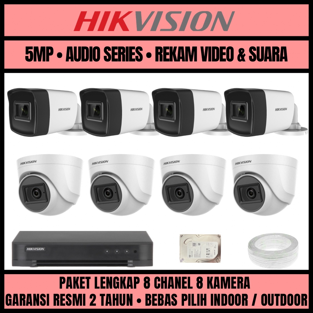 PAKET CCTV HIKVISION 3K 5MP 8 CHANNEL 8 CAMERA KAMERA CCTV TURBO HD