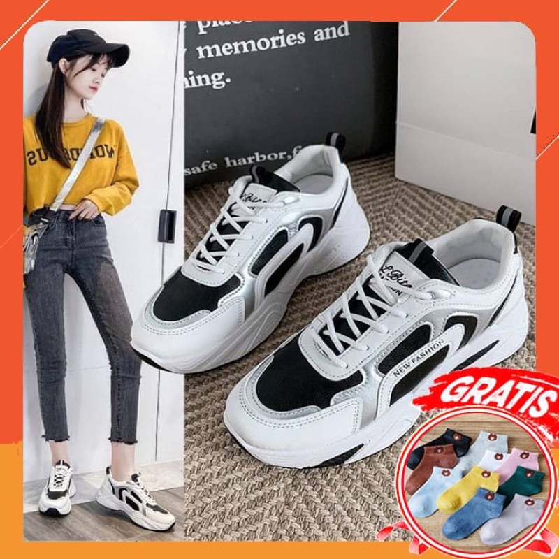 (FREE KAOS KAKI &amp; BOX) SN013 SEPATU SNEAKERS WANITA IMPORT KOREA FASHION