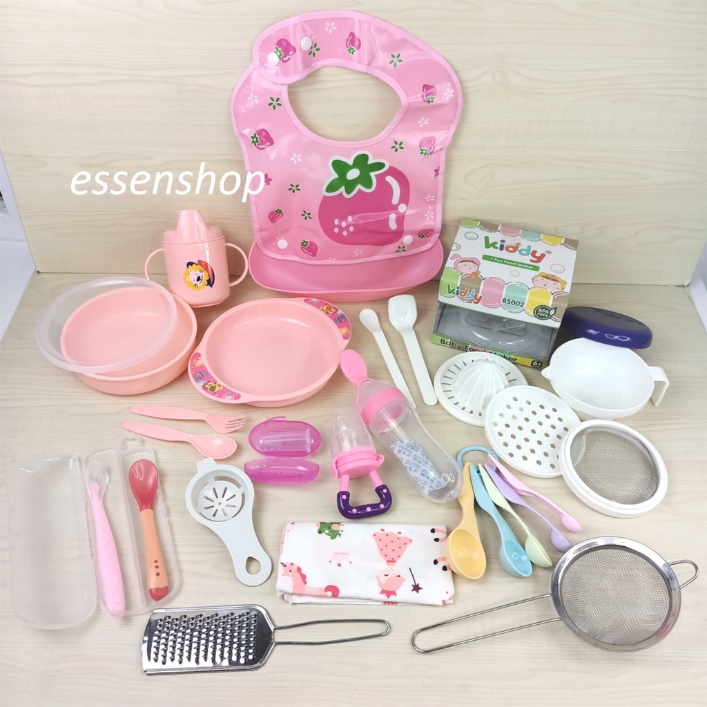 Set alat makan mpasi bayi super komplit celemet baby feeder mangkok sendok BPA FREE