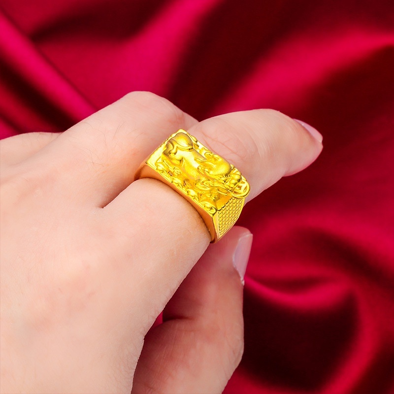 Goldkingdom Perhiasan Fashion Emas Asli Kadar 375 Bangkok Aksesoris Ready Stock Pria Berani Berani Berani Berani Berani Cincin Sederhana Berlapis Emas Kaya