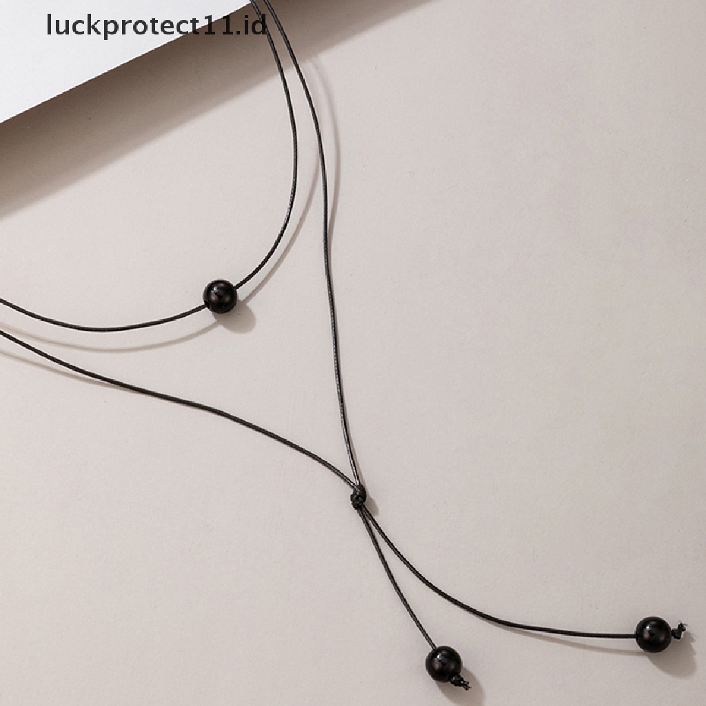 /Fashion Hot//// Kalung Liontin Manik Hitam Untuk Wanita Tali Handmade Adjustable Aksesoris Perhiasan Pesta Kerah.