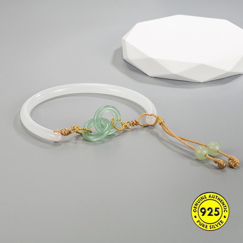 Gelang Batu Giok Hetian Setengah Lingkaran Untuk Pacar Perempuan Safety Lock Tali Gendong U1480