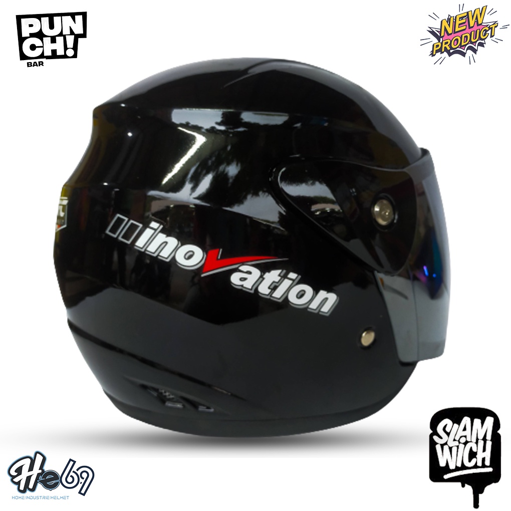 Helm Half Face Evolution Polos Kaca Silver/Pelangi Untuk Pria Dan Wanita Dewasa COD