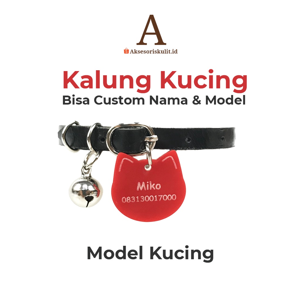 Koing Akrilik Kalung Kucing Kitten Bahan Kulit Sapi Asli Bonus Lonceng Bisa Custom Nama dan No Hp Murah Lucu Liontoin Eksklusif Premium 100% Original