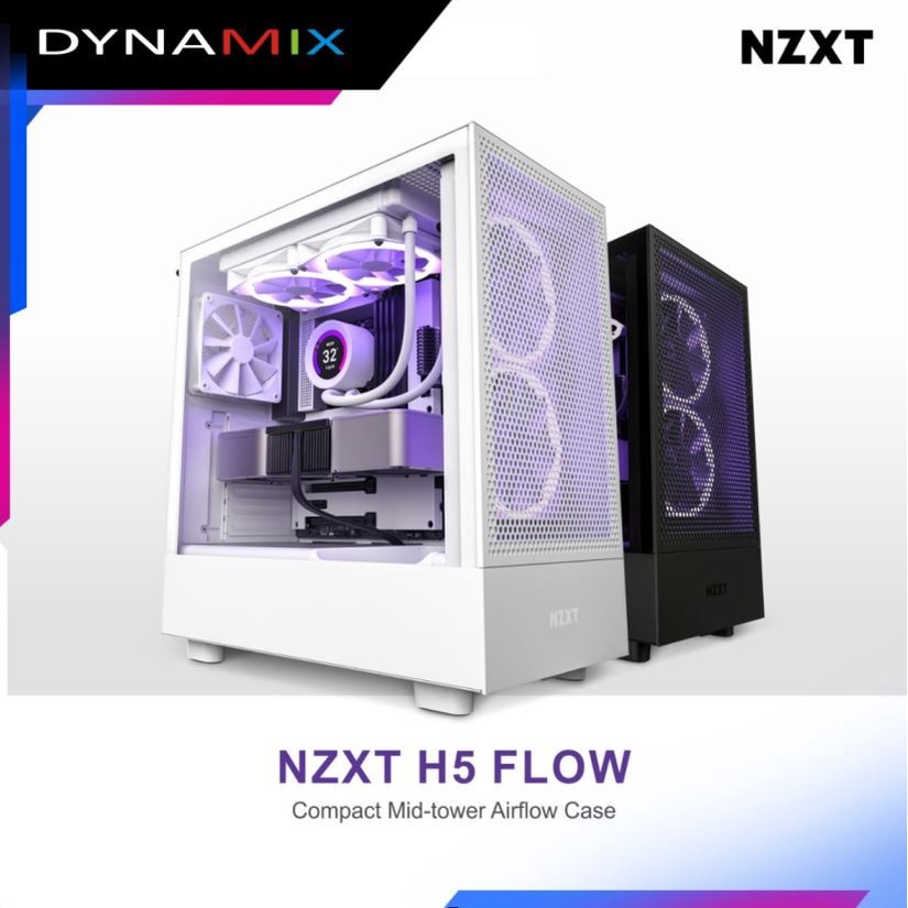 [tanpa Palet Kayu] Casing NZXT H5 FLOW Compact Mid Tower Airlfow PC Case - Matte Black atau Matte White | mini-ITX MATX ATX EATX