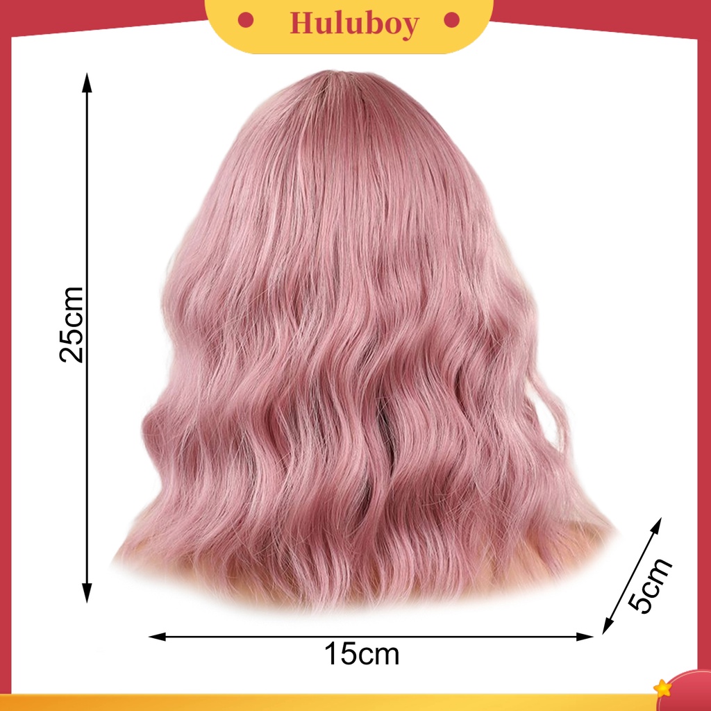 Wig Rambut Keriting Medium Ringan Dengan Poni Warna Pink Untuk Pesta Cosplay