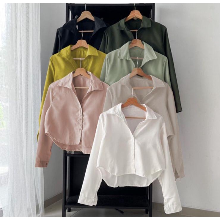 RABELLA CROPE TOP SHIRT | KEMEJA KANCING WANITA CROP (IC)