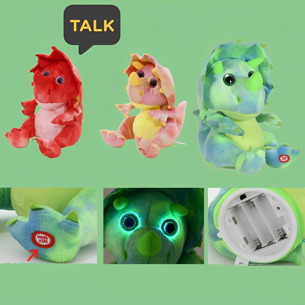 Cozy Mainan Plush Triceratops Bulu Dengan Lampu Malam Glow Hadiah Untuk Anak