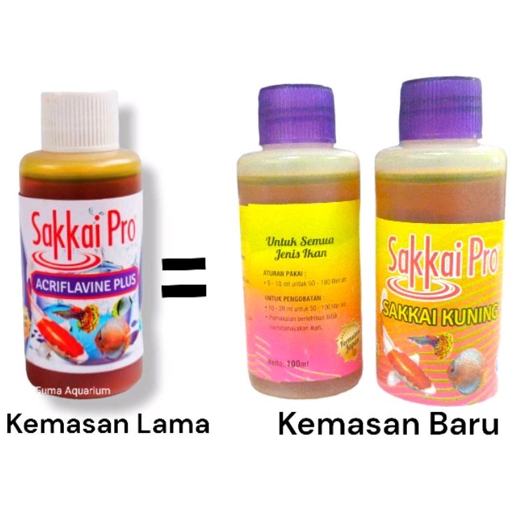 Sakkai Pro Acriflavine Plus 100ml Sakkai Kuning Obat Khusus Ikan Hias akuarium