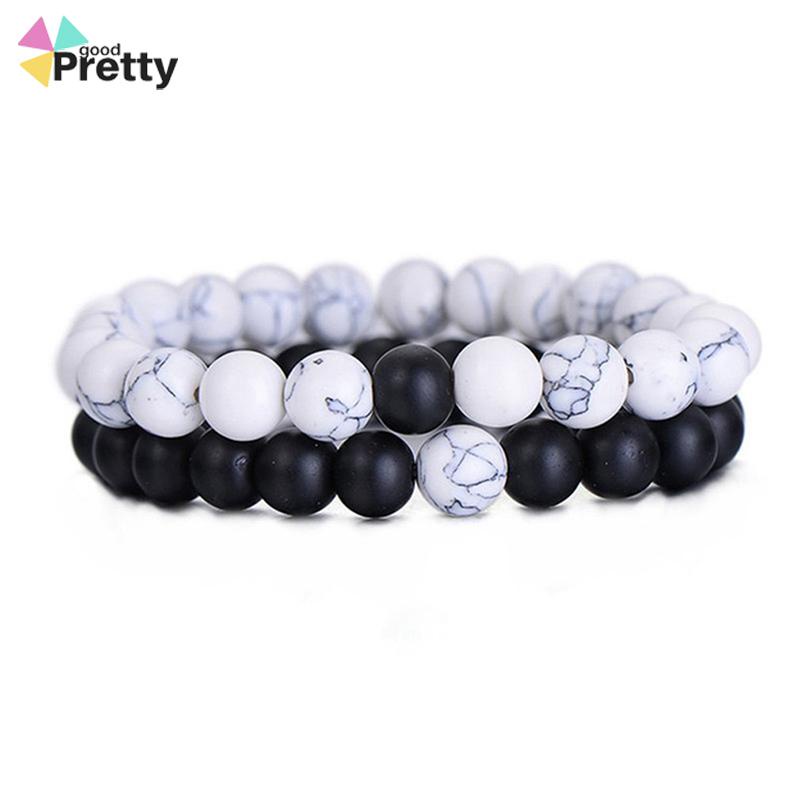 2Pcs/Set Couple Gelang Hitam Onyx Fashion Retro Vintage Gaya Couple Bracelets - PD