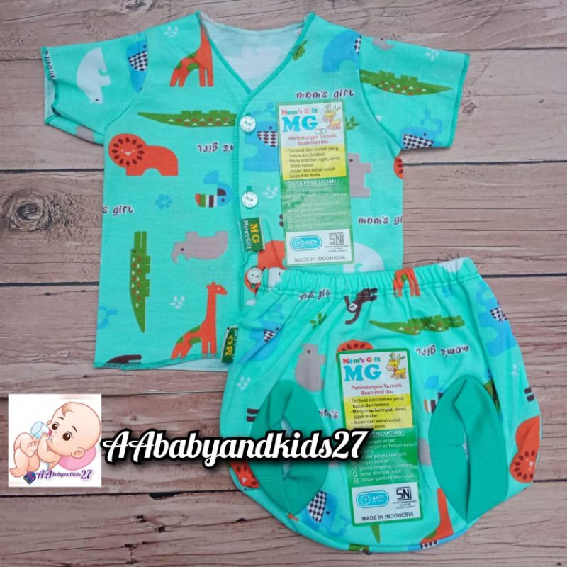 Mom's gift SAFARI SERIES Setelan Baju Bayi Lengan Pendek Celana Pop Full Print Dasar Warna Usia Newborn SNI Nyaman Berkualitas