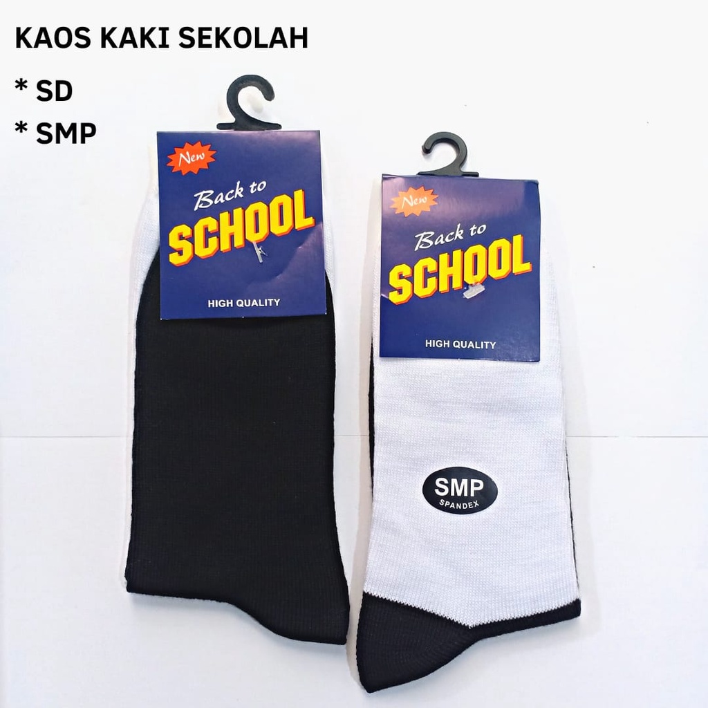 Kaos Kaki Sekolah SD SMP Putih Hitam-Kaos Kaki Back to School-Laki-laki Perempuan-Bahan Spandex PE-Bisa COD