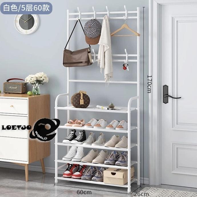 Stand Hanger Rak sepatu besi 5 susun serbaguna gantungan baju topi paling dicari