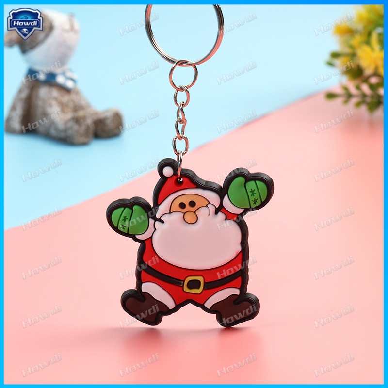 Gantungan Kunci Kartun Santa Claus Kartun Hadiah Natal Pvc Lembut Keychain Christmas Tree