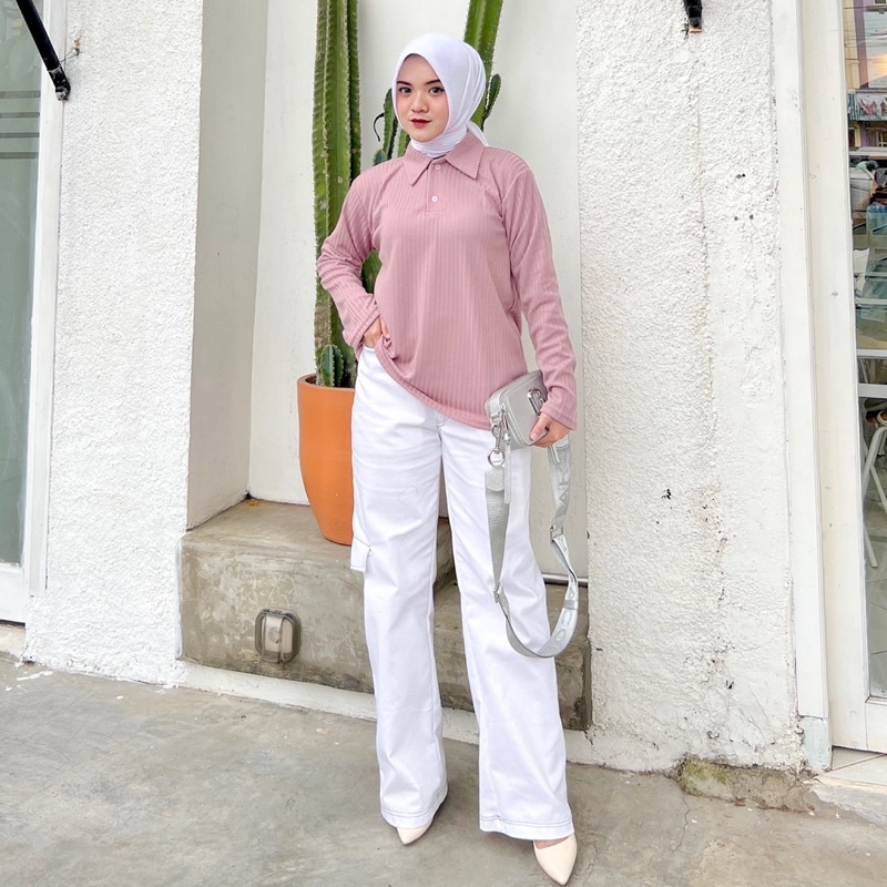 Kamya Long Sleeve Knit Polo Wanita Lengan Panjang Bahan Knit ByVitafa