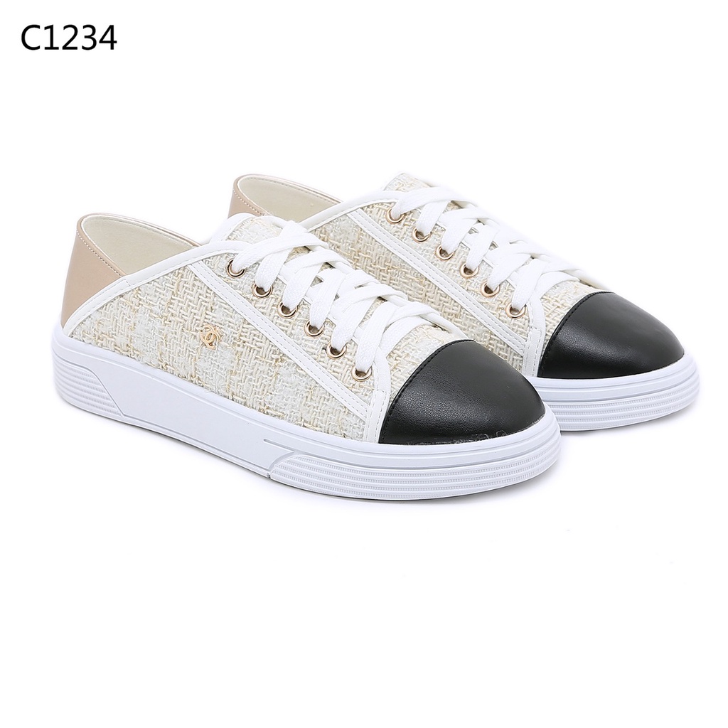 CH  Tweed &amp; Leather Women Shoes#C1234