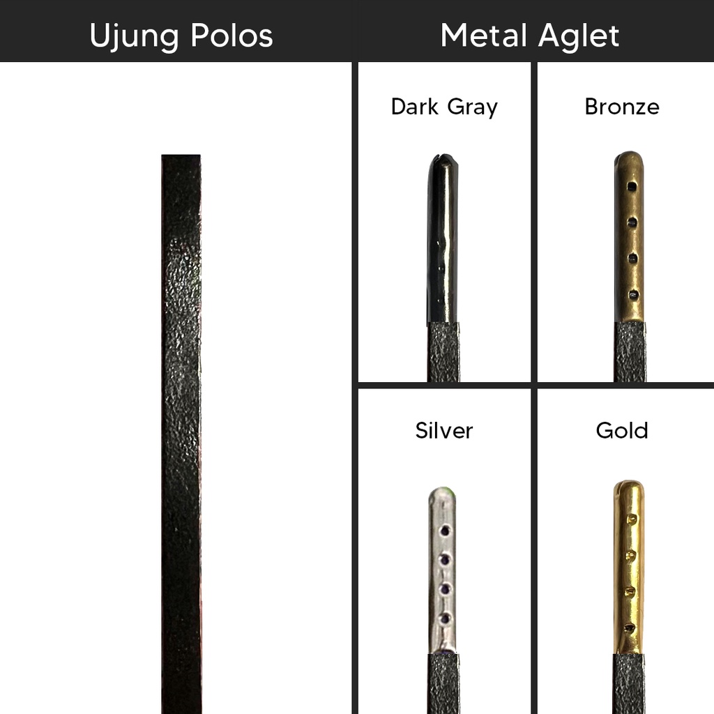 MR Shoelaces LR01 Black (Hitam) - Tali Sepatu Kulit 60cm 80cm 100cm 120cm 150cm 200cm - Premium Shoelace Leather