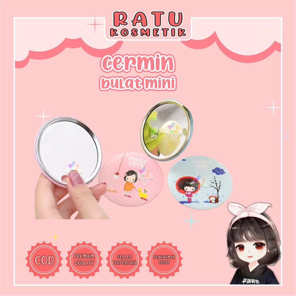 ❤ RATU ❤ Cermin Bulat Karakter Kaca | Cermin Make Up Mini | Kaca Traveling Lucu