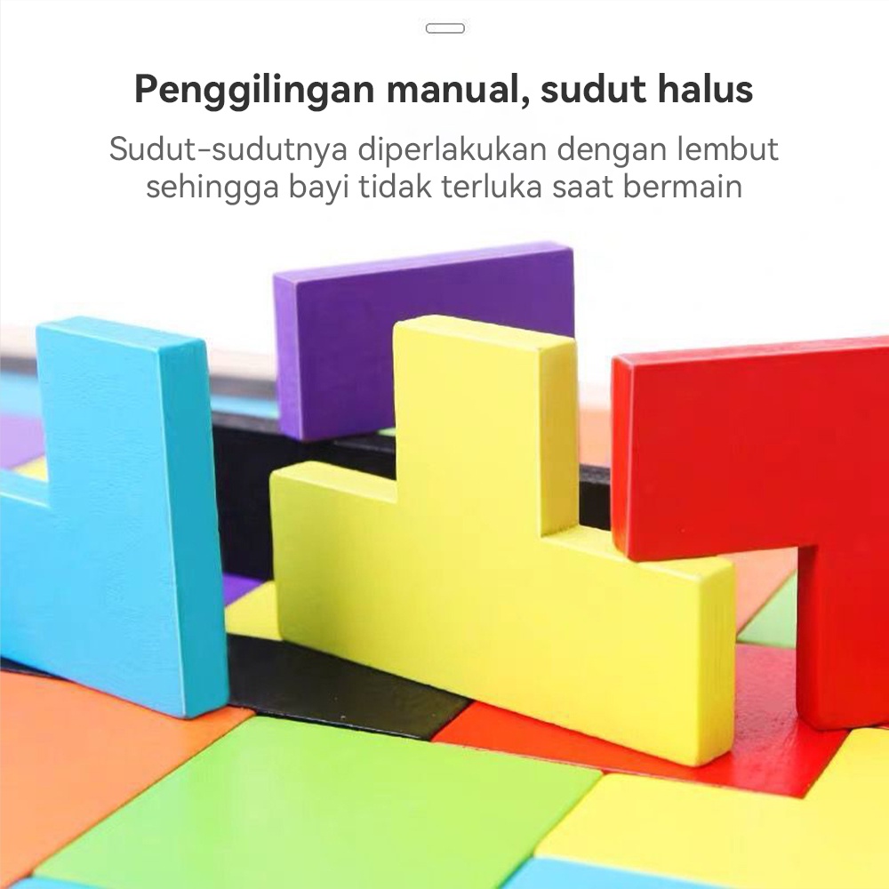 JCHO Mainan Puzzle Tetris Russian block montessori geometri puzzle kayu