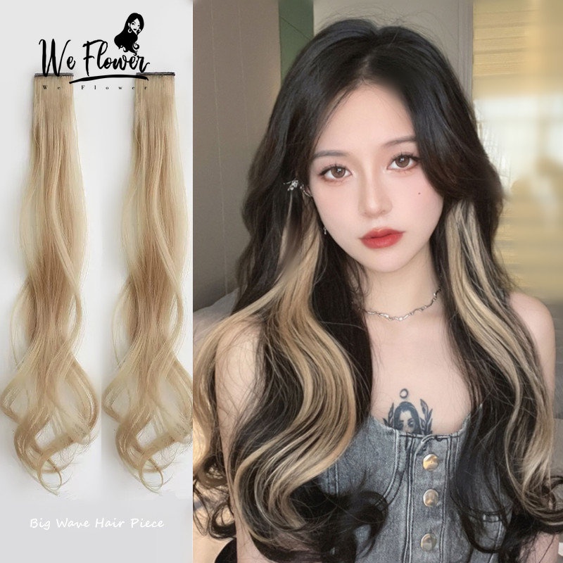 We Flower Tahan Panas Tahan Panas Gelombang Besar Potongan Rambut Sorot Rambut Ekstensi Wig Dengan Klip Keriting Sintetis Klip-on Hairpiece Aksesoris Rambut