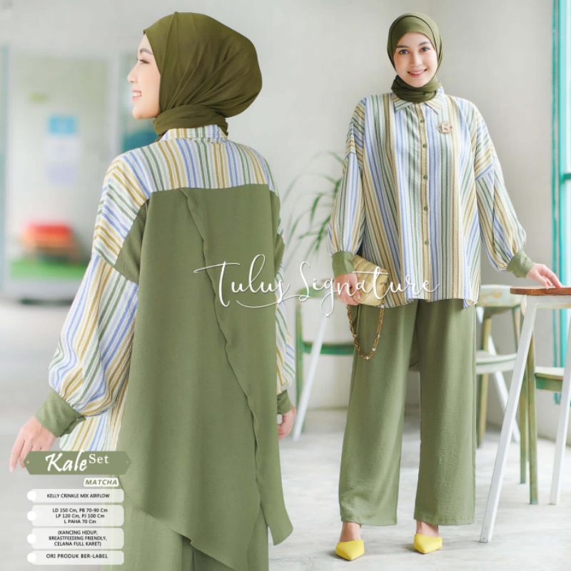 KALE SET BY TULUS SIGNATURE / ONESET AIRFLOW MUSLIMAH / Setelan celana motif salur