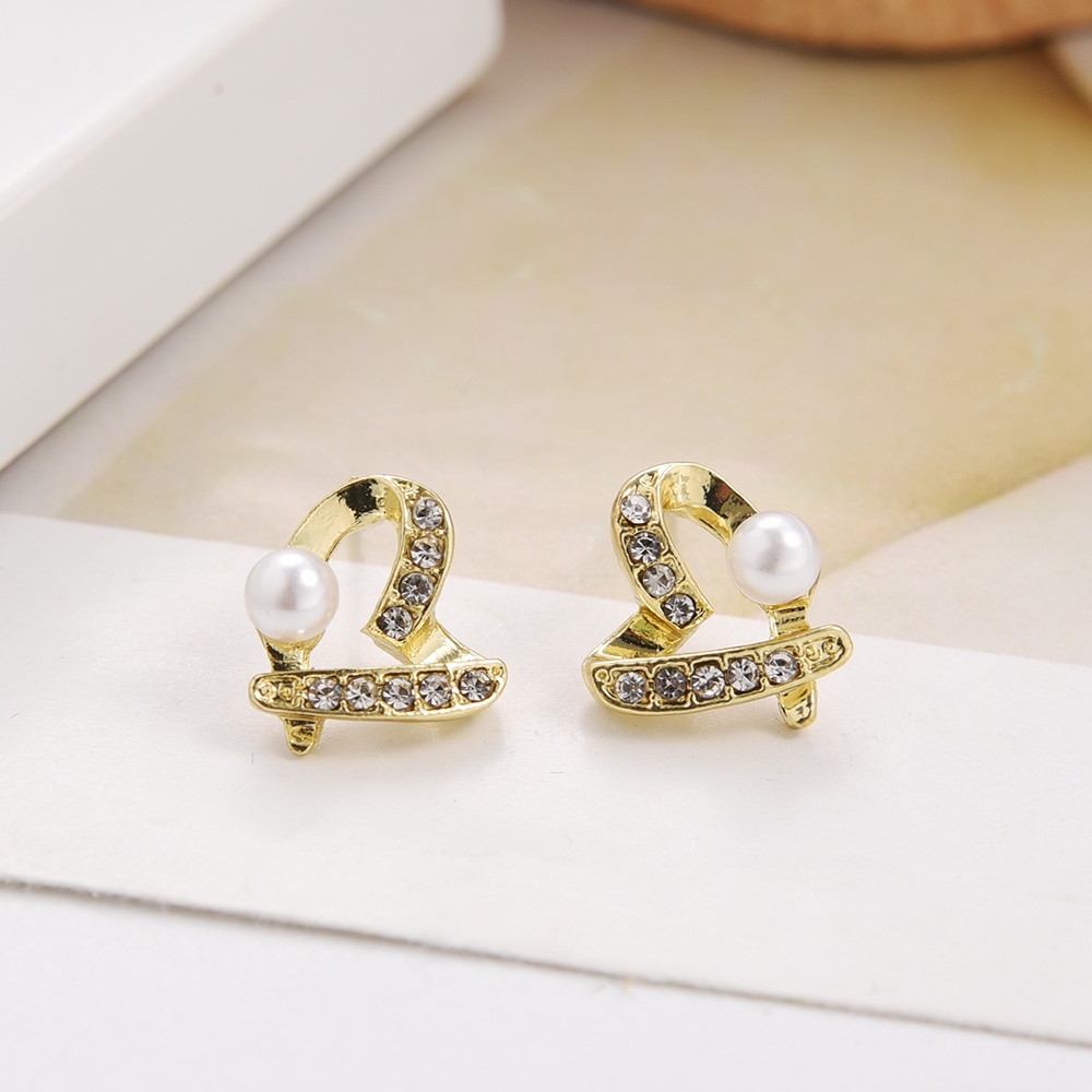 Mewah Zirkon Ladies Wanita Women Stud Earring Mutiara Korea Elegan Gadis Korean INS Lucu Pesta Stud Earrings Pernikahan Cinta Hati