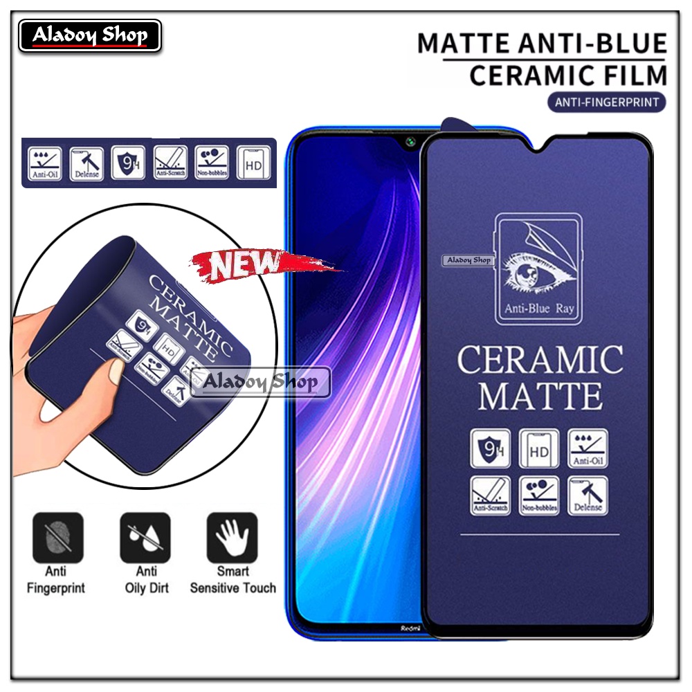 PAKET 3IN1 Anti Gores Blue Matte Anti Glare Xiaomi Redmi Note 8 + Tempered Glass Camera dan Skin Carbon