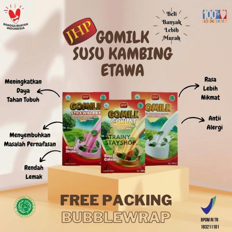 

Paket hemat 2 box GOMILK susu kambing etawa herbal daun kelor kemasan 200 gram