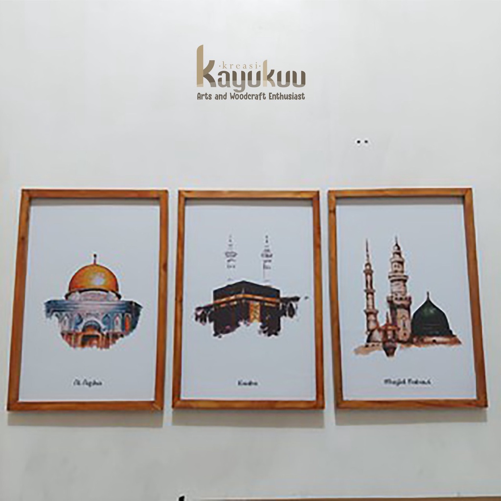 Kreasikayukuu Hiasan Dinding Islami Kabah, Al Aqsha, Masjid Nabawi 30cm x 45cm