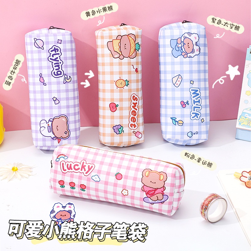 TP10 Kotak Pensil Tepak Lucu Kartun Sekolah Korea alat tulis Tas Penyimpanan Kosmetik Sekolahan Kantoran Pink Astronot Bear Beruang Purple Orange