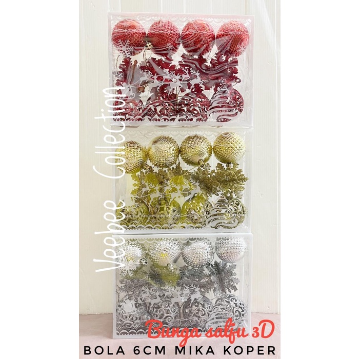 Mainan natal bola 6cm 12pc Mika tas/ gantungan bola natal pohon natal