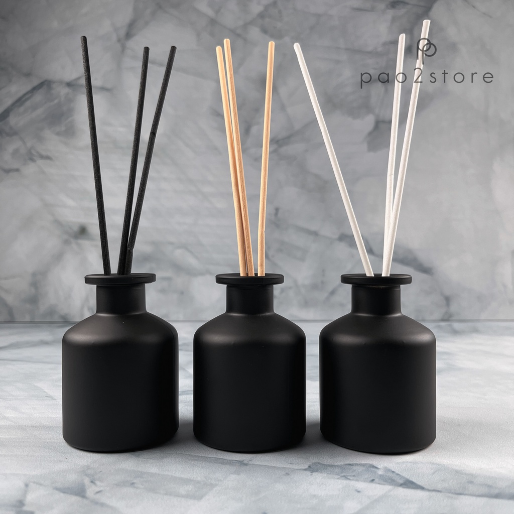 Botol Reed Diffuser 50ml - Kaca Tebal Black Hitam Doff - Belly Pot / Vas - Aromatherapy Pengharum Ruangan