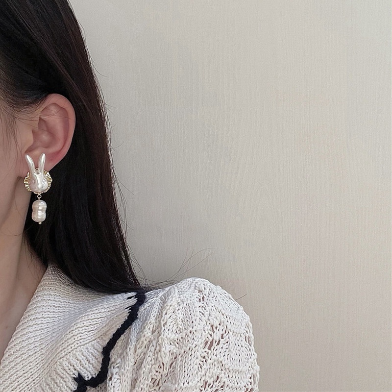 Roselife Mewah Berlebihan Mutiara Kelinci Drop Anting-Anting Untuk Wanita Gadis Korea Kelinci Statement Earring Fashion Perhiasan Telinga Untuk Pesta Makan Malam