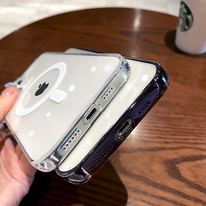 IPHONE Luxury Plating Untuk Magsafe Magnetic Wireless Charger Case Untuk Iphone14 11 13 12 Pro Max Plus XS X XR 8tutup Transparan