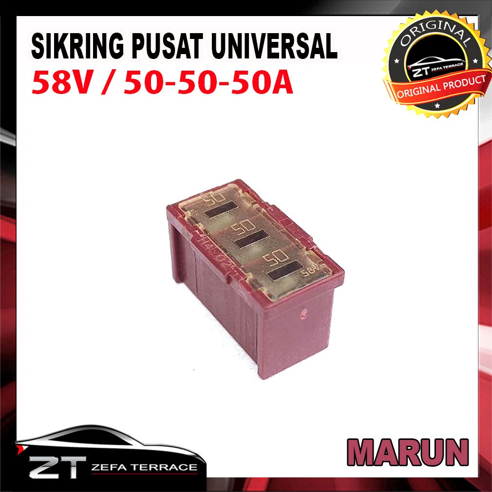 Central Fuse Sikring Pusat Kotak Sekring Pusat Mobil 58V 50A-50A-50A Warna Marun