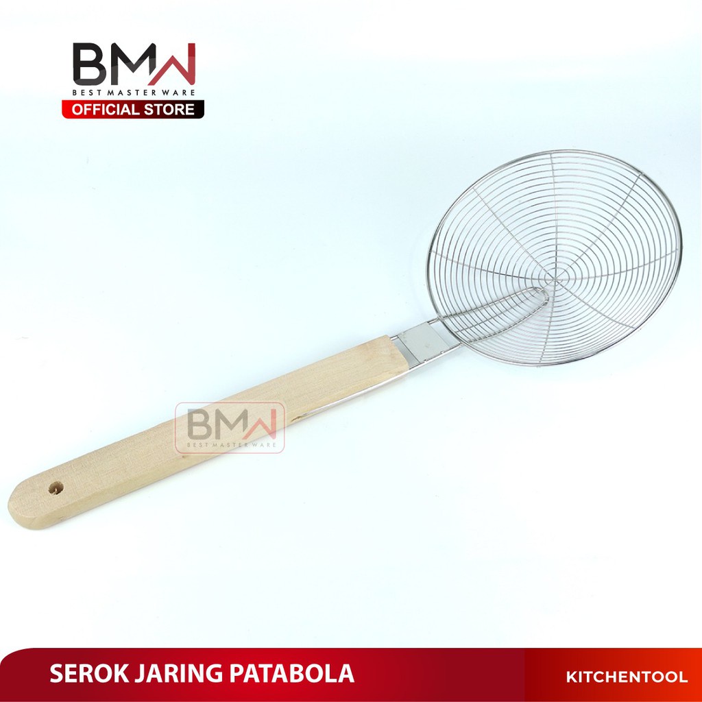 PROMO - SEROK MIE GG KAYU JUMBO TEBAL / SARINGAN SERBAGUNA / SEROKAN MINYAK / SEROK PARABOLA STAINLESS STELL SARINGAN KERUPUK GAGANG KAYU