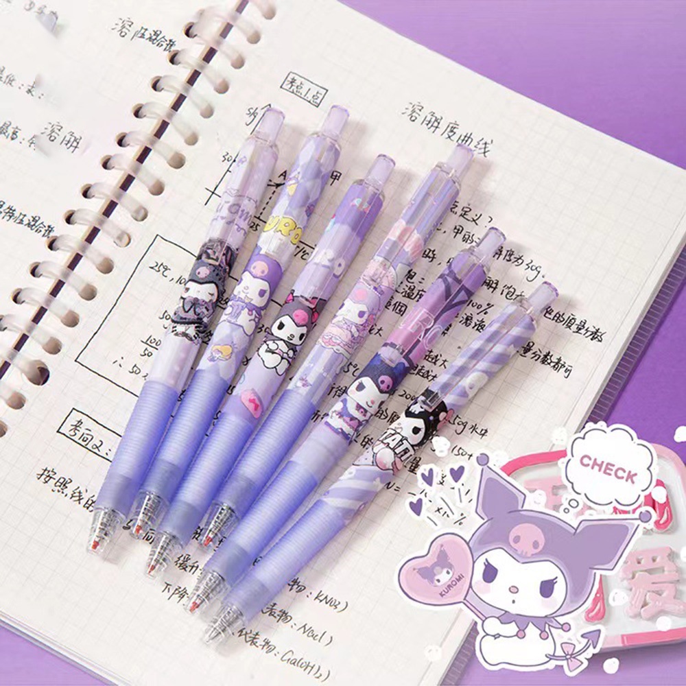6pc/set Siswa sanrio Kartun Lucu Melody Kuromi 0.5mm Hitam Tinta Menulis pen Kantor Penandatanganan pen
