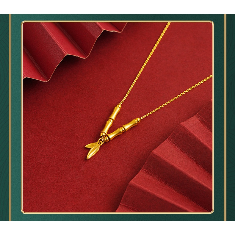 Goldkingdom Perhiasan Fashion Emas Asli Kadar 375Bangkok Aksesoris Ready Stock Liontin Bambu Untuk Wanita Kalung Vintage Bisa Ditarik Dan Disesuaikan