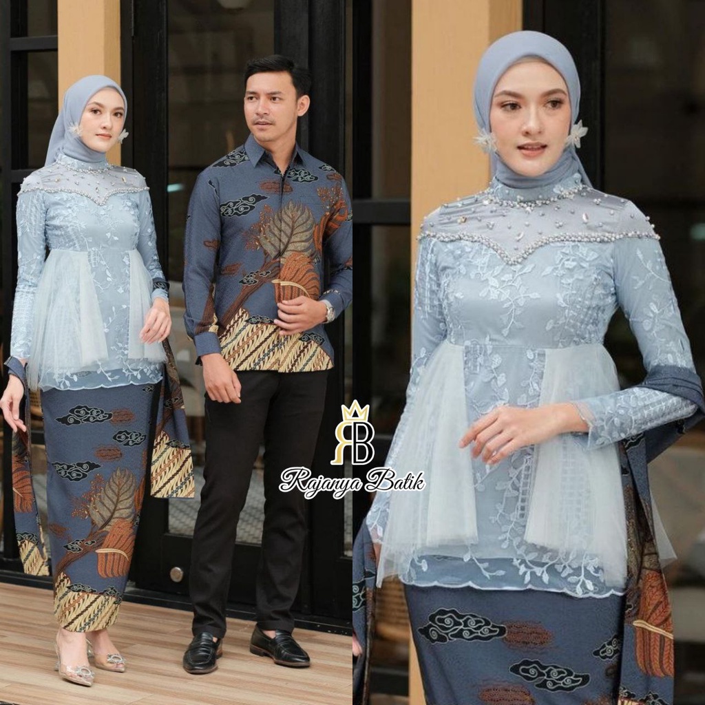 New Arrival Set Couple Kebaya Ameera  Warna Baby Blue Lamaran Tunangan Wisuda kondangan Modern Baju 